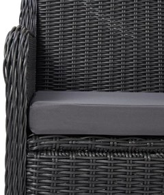 3 pcs conjunto bistrô de jardim com almofadões vime PE preto