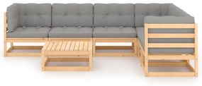 7 pcs conjunto lounge de jardim c/ almofadões pinho maciço