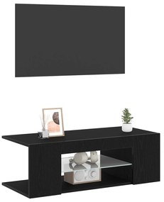 Armário de TV vidaXL com Luzes LED Carvalho Preto 90x39x30 cm Madeira