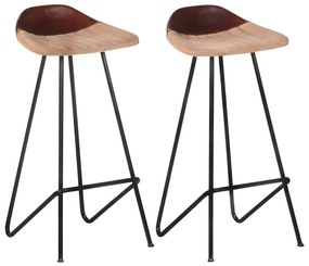 vidaXL Bancos de bar 2 pcs couro genuíno castanho