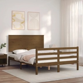 Estrutura cama casal com cabeceira madeira maciça castanho-mel