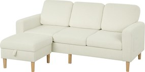Sofá de 3 lugares 192 x 138 x 85 cm com apoio para os pés, sofá em veludo canelado, assento e encosto almofadados, bege
