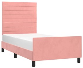 Estrutura de cama c/ cabeceira 100x200 cm veludo rosa