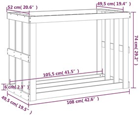 Suporte de lenha p/ exterior 108x52x74 cm pinho maciço branco