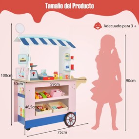 Carrinho brincar de comida e snacks para crianças 3+ anos com máquina POS Estante para bebidas Área de exposição Rodas