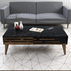 Mesa de Centro Valensiya – Nogueira, Preto e Mármore – 105 cm x 60 cm