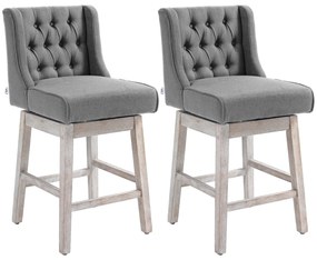 HOMCOM Conjunto de 2 Bancos de Bar com Encosto Giratórios 180° Bancos Altos de Cozinha com Apoio para Pés e Pés de Madeira para Sala de Jantar 45,7x57,2x101 cm Cinzento