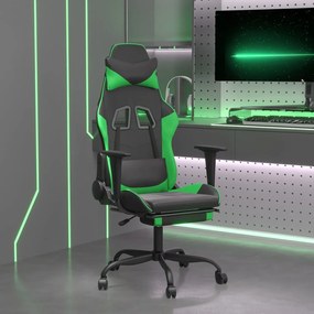 vidaXL Cadeira gaming c/ apoio pés couro artificial preto e verde