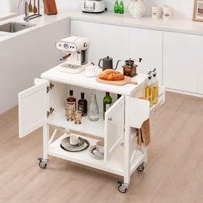 Carrinho de cozinha móvel com armário de arrumação, toalha e prateleira para especiarias Mesa de ilha para cozinha, bar e sala de jantar 100 x 38 x 87