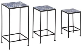 Outsunny Suporte para Vasos de Metal 3 Peças Empilháveis Suporte para Plantas com Bancada de Azulejo 31,5x31,5x60,5 cm Azul e Preto | Aosom Portugal