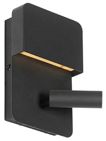 Candeeiro de parede moderno preto com LED com USB e candeeiro de leitura - Robin Moderno
