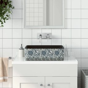 vidaXL Lavatório bancada retangular 46x35,5x13 cm cerâmica preto/azul