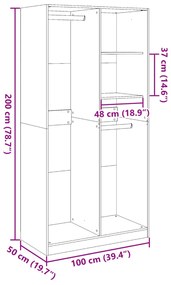 Roupeiro 100x50x200 cm contraplacado carvalho sonoma