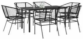 Conjunto de jantar jardim 7 peças vidro vime PE preto