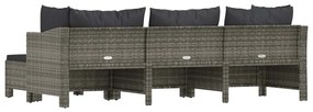 4 pcs conjunto lounge de jardim c/ almofadões vime PE cinzento
