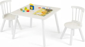 Conjunto de mesa e 2 cadeiras para crianças de madeira maciça com assentos redondos branco