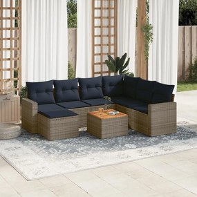 vidaXL 8 pcs conjunto sofás p/ jardim c/ almofadões vime PE cinzento