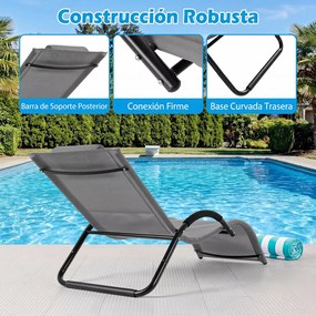 Espreguiçadeira de exterior com estrutura curva, apoio para a cabeça removível e apoios de braços ergonómicos, para jardim ou praia cinzenta
