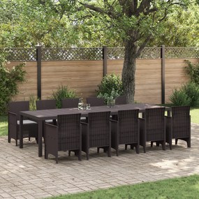 Conjunto de Jantar de Jardim de 11 Peças com Almofadas em Vime Sintético Marrom