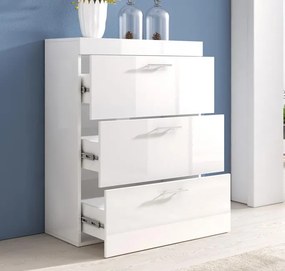 Cómoda "Dinora" - 75x99x36 cm - Branco - Melamina Brilhante - Design M