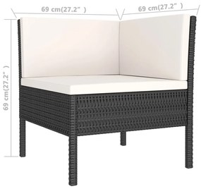 6 pcs conjunto lounge de jardim c/ almofadões vime PE preto