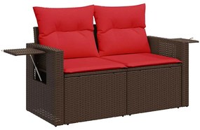 4 pcs conjunto sofás de jardim c/ almofadões vime PE castanho