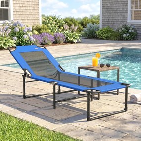 Espreguiçadeira Dobrável com Encosto Ajustável em 4 Posições Alças e Encosto de Textilene Suporta até 120 kg 175x58x68 cm Azul