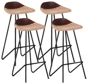 vidaXL Bancos de bar 4 pcs couro genuíno castanho