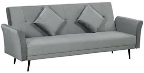 HOMCOM Sofá Cama Convertível Sofá Cama de 3 Lugares com Encosto Ajustável de 3 Níveis e 2 Almofadas Acolchoadas 206x81x83 cm Cinza