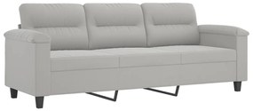 3 pcs conjunto sofás c/ almofadas tecido microfibra cinza-claro