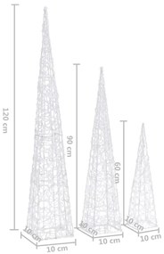 Conj. cones decorativos c/ LEDs azuis acrílico 60/90/120 cm
