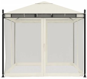 Gazebo com paredes de malha 2,93x2,93 m aço creme