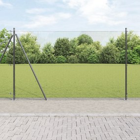 Conjunto de Poste de Cerca 2 Unidades Cinza Metal 25 x 1,5 m