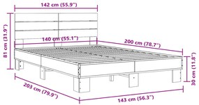 Estrutura de cama 140x200 cm derivados madeira/metal