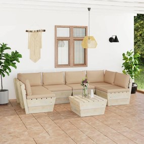 vidaXL 7 pcs conjunto lounge de paletes + almofadões madeira de abeto