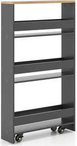 Carrinho de cozinha estreito 47,5 x 20 x 80,5 cm de 4 níveis com rodas com pega e estantes abertas para espaços pequenos Cinzento