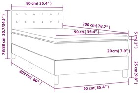 Cama com molas/colchão 90x200 cm veludo cinza-escuro