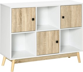 HOMCOM Aparador para Sala com 3 Portas Pés em Pinho 96x30x75 cm Branco e Cor Madeira | Aosom Portugal