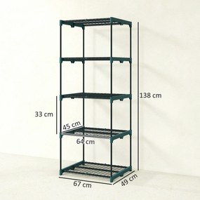 Suporte para Plantas de 5 Níveis, Estante de Aço com Prateleiras de Rede, 67x49x138 cm, Verde Escuro