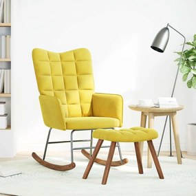 Cadeira de baloiçar com banco veludo amarelo