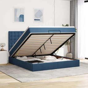 Estrutura de cama otomana com colchão 160x200 cm tecido azul
