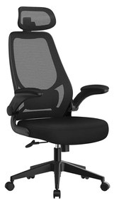Cadeira de escritório SONGMICS, cadeira de computador, cadeira ergonômica, apoios de braços e cabeça ajustáveis, função de balanço, tela respirável, altura ajustável, preta OBN087B01