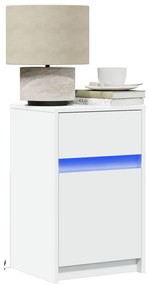 Mesa de cabeceira com luzes LED derivados de madeira branco