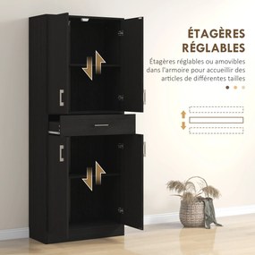 Armário de cozinha alto com 4 portas 70,8 L x 34 P x 180 A cm, 2 compartimentos e 1 gaveta central, altura de 180 cm, com 2 prateleiras ajustáveis, pr