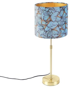 Candeeiro de mesa dourado/latão com abajur de veludo borboletas 25 cm - Parte Clássico / Antigo