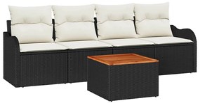 Conjunto de Sofá de Jardim com 5 peças e almofadas de rattan sintético