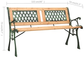 Banco de jardim 122 cm ferro fundido e madeira de abeto maciça