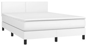 Cama com molas/colchão 140x190 cm couro artificial branco