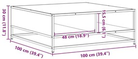 Mesa de centro 100x100x30 cm derivados de madeira/metal preto
