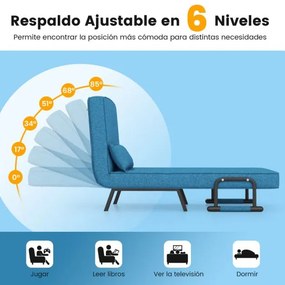 Sofá-cama convertível poltrona individual dobrável ajustável Costas ajustáveis Almofada amovível Assento estofado removível para escritório em casa Az